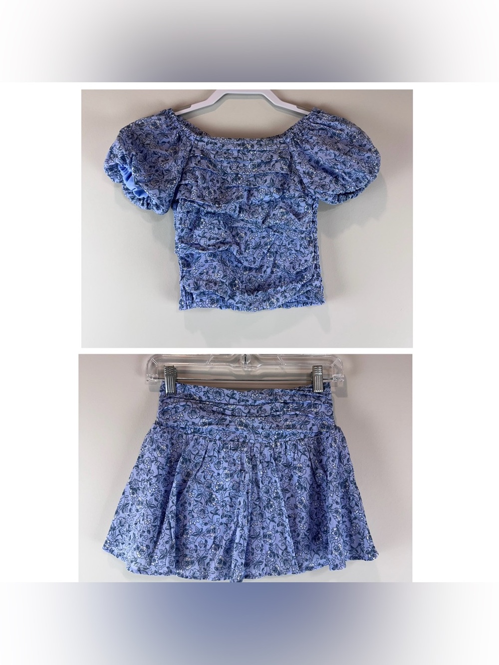 Xtraordinary Purple Floral Girly Smocked Puff Sleeve Skirt Set Size Medium